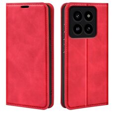 Per Xiaomi 14 Pro Custodia per telefono in pelle con aspirazione magnetica retro-skin (rossa)