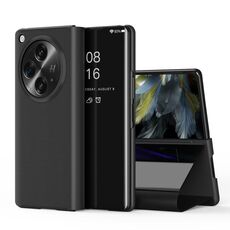 Per OPPO Find N3 Custodia per telefono in pelle con vibrazione orizzontale a specchio placcato con supporto (nero)