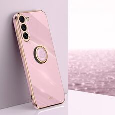 Per Samsung Galaxy S24+ 5G XINLI Straight Edge 6D Custodia per telefono in TPU elettrolitico con supporto ad anello (viola ciliegia)