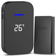 C302B Campanello wireless domestico One to One Temperatura Display digitale Cercapersone per anziani con telecomando, spina UK (nero)