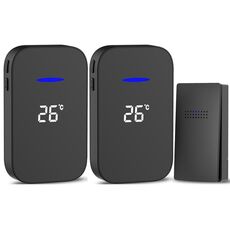 C302B Cercapersone per anziani con display digitale per la temperatura del campanello senza fili da uno a due per la casa, spina europea (nero)