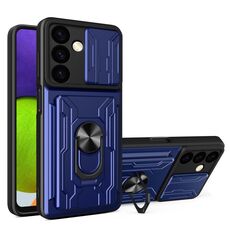 Per Samsung Galaxy S24 5G Custodia scorrevole Camshield TPU+PC con slot per schede (blu)