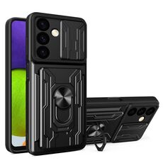 Per Samsung Galaxy S24 5G Custodia scorrevole Camshield TPU+PC con slot per schede (Nero)