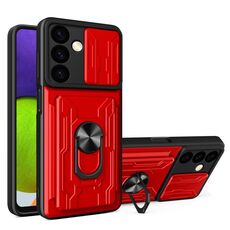 Per Samsung Galaxy S24 5G Custodia scorrevole Camshield TPU+PC con slot per schede (Rosso)