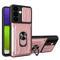 Per Samsung Galaxy S24 5G Custodia scorrevole Camshield TPU+PC con slot per schede (oro rosa)