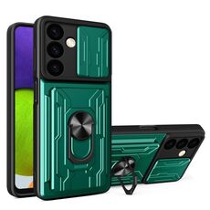 Per Samsung Galaxy S24 5G Custodia scorrevole Camshield TPU+PC con slot per schede (verde scuro)