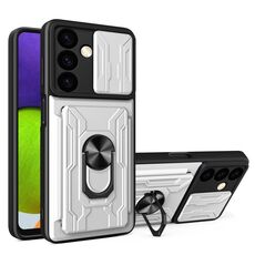 Per Samsung Galaxy S24 5G Custodia scorrevole Camshield TPU+PC con slot per schede (Bianco)
