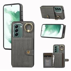 Custodia per telefono con supporto ad anello per portafoglio con texture spazzolata per Samsung Galaxy Galaxy S22+ 5G (grigio)