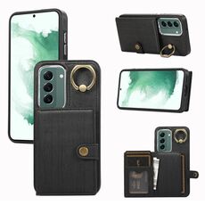 Custodia per telefono con supporto ad anello per portafoglio con texture spazzolata per Samsung Galaxy Galaxy S22+ 5G (nero)