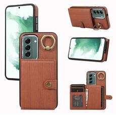Custodia per telefono con supporto ad anello per portafoglio con texture spazzolata per Samsung Galaxy Galaxy S22+ 5G (marrone)