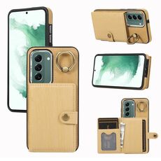 Custodia per telefono con supporto ad anello per portafoglio con texture spazzolata per Samsung Galaxy Galaxy S22+ 5G (giallo)