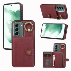 Custodia per telefono con supporto ad anello per portafoglio con texture spazzolata per Samsung Galaxy Galaxy S22+ 5G (rosso scuro)