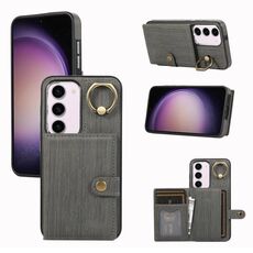 Custodia per telefono con supporto ad anello per portafoglio con texture spazzolata per Samsung Galaxy Galaxy S23 5G (grigio)