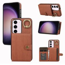 Custodia per telefono con supporto ad anello per portafoglio con texture spazzolata per Samsung Galaxy Galaxy S23 5G (marrone)