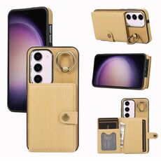 Custodia per telefono con supporto ad anello per portafoglio con texture spazzolata per Samsung Galaxy Galaxy S23 5G (giallo)