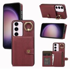 Custodia per telefono con supporto ad anello per portafoglio con texture spazzolata per Samsung Galaxy Galaxy S23 5G (rosso scuro)