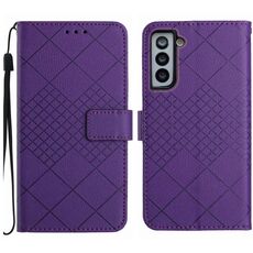 Custodia per telefono in pelle con trama a griglia rombica per Samsung Galaxy S22+ 5G (viola)