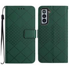 Custodia per telefono in pelle con texture a griglia rombica per Samsung Galaxy S22+ 5G (verde)