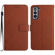 Custodia per telefono in pelle con trama a griglia rombica per Samsung Galaxy S22+ 5G (marrone)