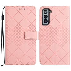 Custodia per telefono in pelle con texture a griglia rombica per Samsung Galaxy S22+ 5G (rosa)