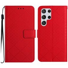 Custodia per telefono in pelle con texture a griglia rombica per Samsung Galaxy S22 Ultra 5G (rossa)