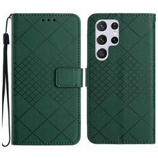 Custodia per telefono in pelle con texture a griglia rombica per Samsung Galaxy S22 Ultra 5G (verde)