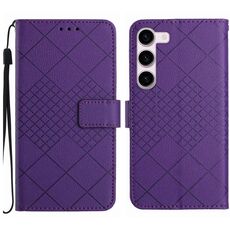 Custodia per telefono in pelle con trama a griglia rombica per Samsung Galaxy S23 5G (viola)