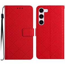 Custodia per telefono in pelle con texture a griglia rombica per Samsung Galaxy S23 5G (rossa)