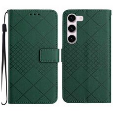 Custodia per telefono in pelle con texture a griglia rombica per Samsung Galaxy S23 5G (verde)