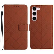 Custodia per telefono in pelle con trama a griglia rombica per Samsung Galaxy S23 5G (marrone)