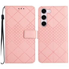 Custodia per telefono in pelle con trama a griglia rombica per Samsung Galaxy S23 5G (rosa)