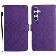 Custodia per telefono in pelle con trama a griglia rombica per Samsung Galaxy S23 FE 5G (viola)