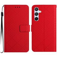 Custodia per telefono in pelle con texture a griglia rombica per Samsung Galaxy S23 FE 5G (rossa)