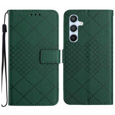 Custodia per telefono in pelle con trama a griglia rombica per Samsung Galaxy S23 FE 5G (verde)