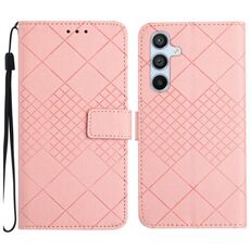 Custodia per telefono in pelle con trama a griglia rombica per Samsung Galaxy S23 FE 5G (rosa)