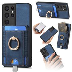 Per Samsung Galaxy S21 Ultra 5G Custodia per telefono in pelle con borsa magnetica divisibile retrò (blu)