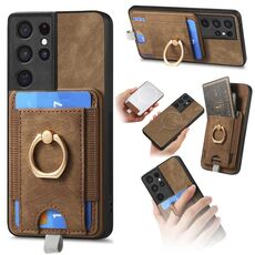 Per Samsung Galaxy S21 Ultra 5G Custodia per telefono in pelle con borsa magnetica divisibile retrò (marrone)