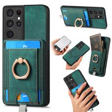 Per Samsung Galaxy S21 Ultra 5G Custodia per telefono in pelle con borsa magnetica divisibile retrò (verde)