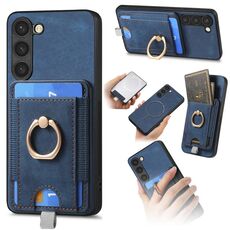 Per Samsung Galaxy S22+ 5G Custodia per telefono in pelle con borsa magnetica divisibile retrò (blu)
