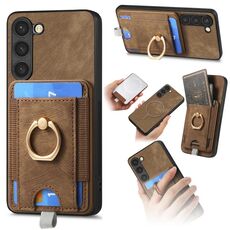Per Samsung Galaxy S22+ 5G Custodia per telefono in pelle con borsa magnetica divisibile retrò (marrone)