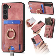 Per Samsung Galaxy S22+ 5G Custodia per telefono in pelle con porta carte magnetiche retrò divisibile (rosa)