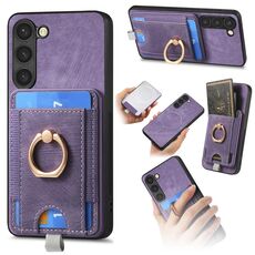 Per Samsung Galaxy S22+ 5G Custodia per telefono in pelle con borsa magnetica divisibile retrò (viola)