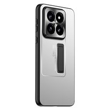 Per Xiaomi 14 Pro Custodia per telefono con supporto in TPU ibrido in metallo satinato (argento)