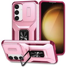 Custodia per telefono con supporto scorrevole Camshield per Samsung Galaxy S24 5G (rosa + rosa rossa)
