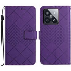 Custodia per telefono in pelle con struttura a griglia rombica per Xiaomi 14 Pro (viola)