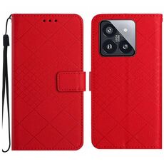 Custodia per telefono in pelle con struttura a griglia rombica per Xiaomi 14 Pro (rossa)