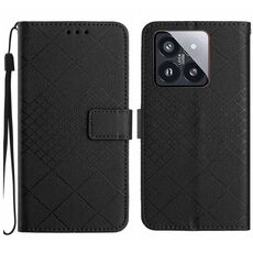Custodia per telefono in pelle con struttura a griglia rombica per Xiaomi 14 Pro (nera)