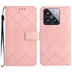 Custodia per telefono in pelle con struttura a griglia rombica per Xiaomi 14 Pro (rosa)