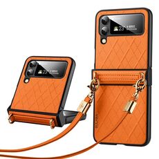 Per Samsung Galaxy Z Flip5 SULADA Custodia per telefono pieghevole elegante con texture rombica (arancione)