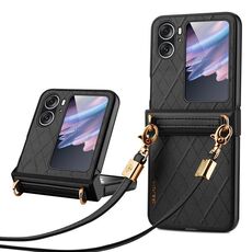 Per OPPO Find N2 Flip SULADA Custodia per telefono pieghevole elegante con struttura rombica (nera)